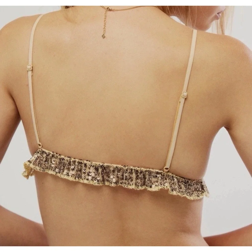 Free People Gold Rush Silver Sequined Bra Bralette Top XS Festival Wear Boho